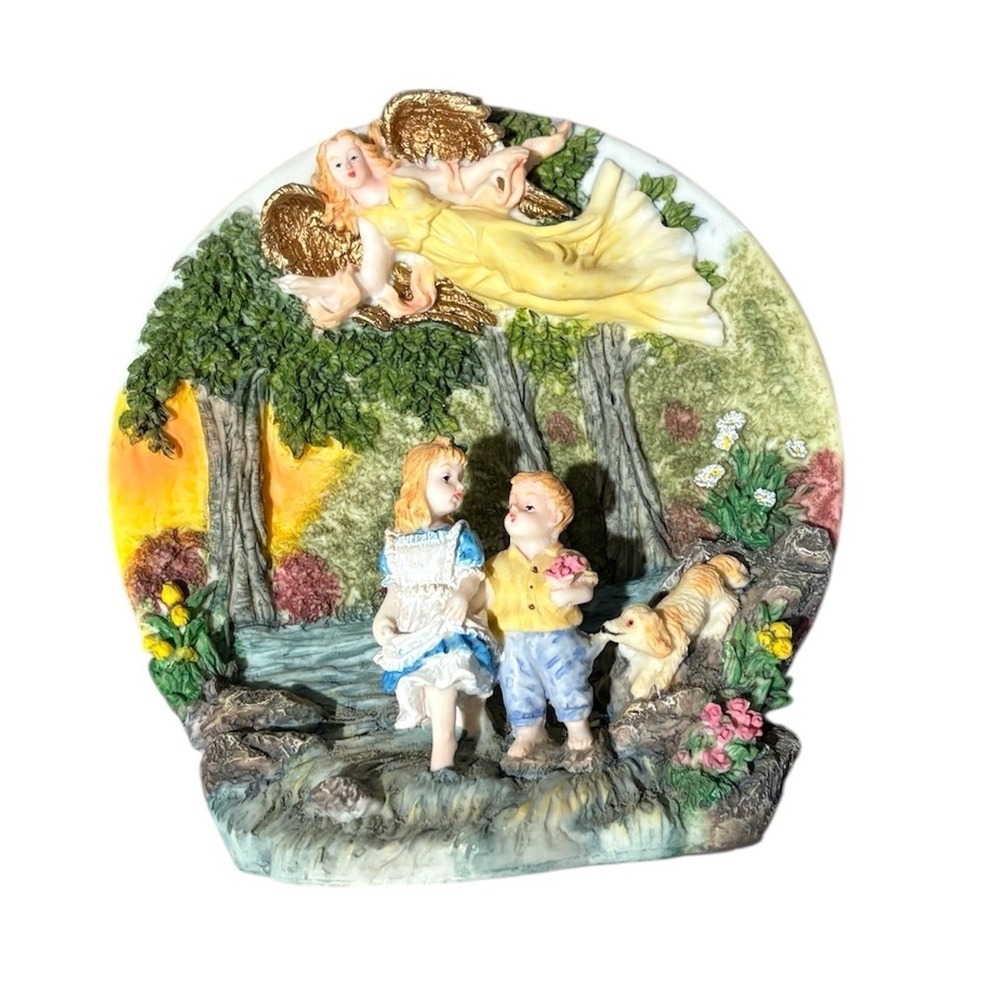 Unbranded‎ Multicolor Guardian Angel Children Dog Resin 3D Plaque Figurine Small